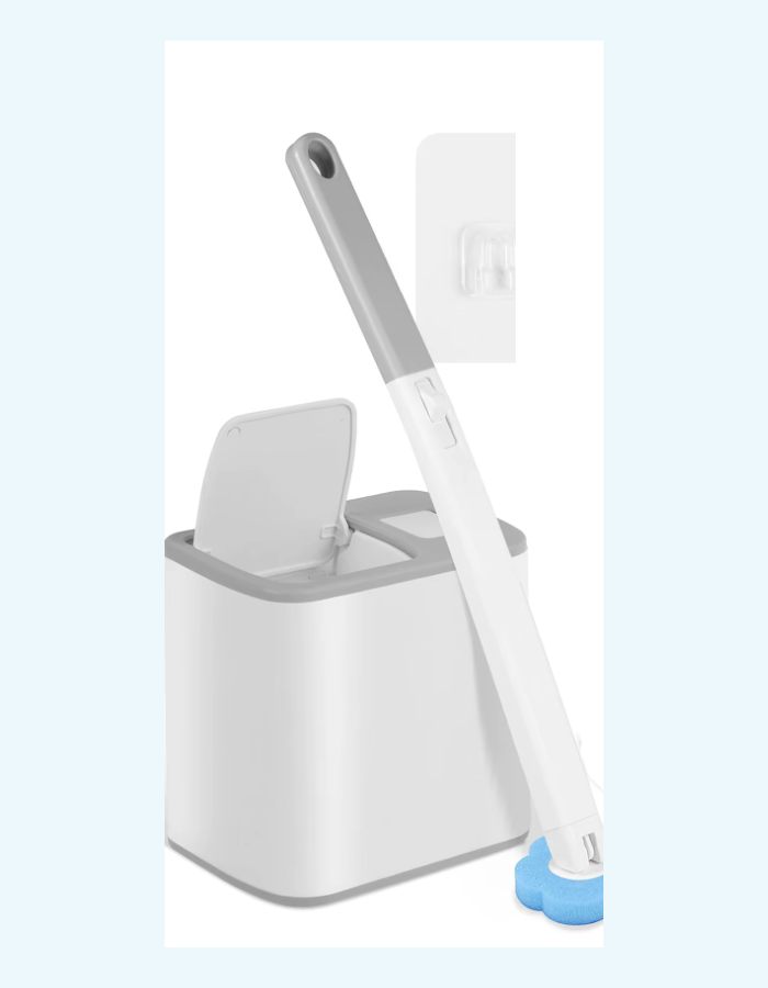White toilet brush with a matching storage holder